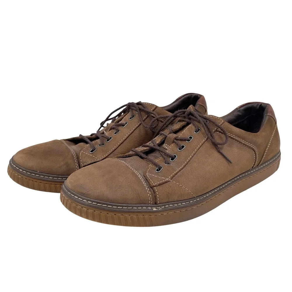 Johnston & Murphy Mens McGuffey Leather Sneakers Brown Plain Toe Nubuck 13M